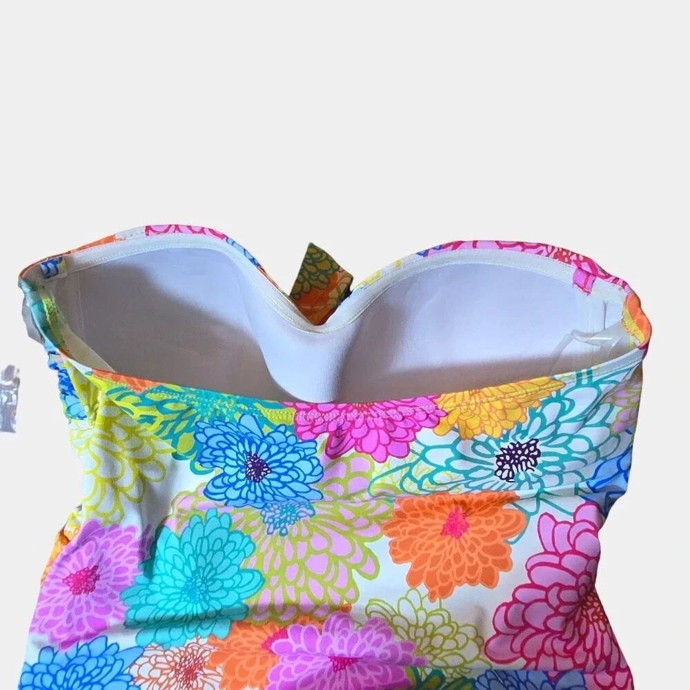 Bleu Rod Beattie Floral Bandeau Tankini Top Multi Color 8 Colorful Beach NWT